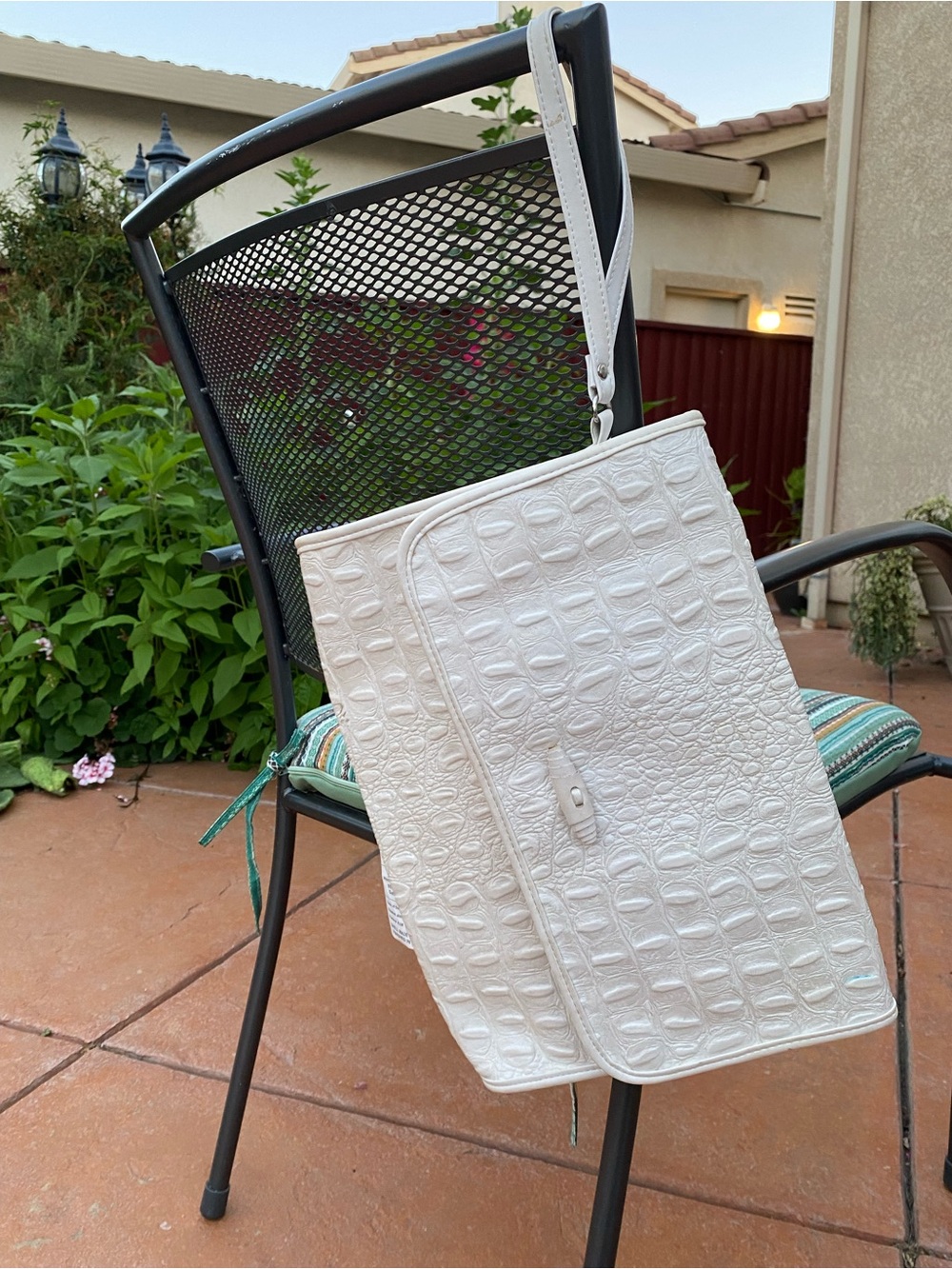 White Croc-Embossed Convertible Shoulder Bag
